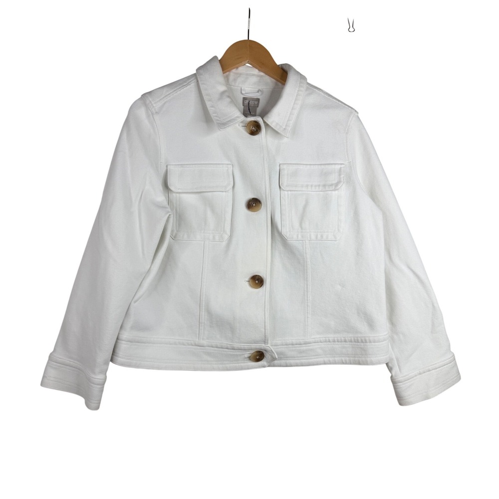 Chico's Cropped Patch Pocket Jacket size XL White